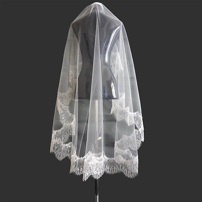 新品头纱婚纱新款短款睫毛蕾丝花边头纱拖尾遮面软纱韩式新娘结婚