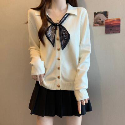 新品韩系翻领丝巾系带针织