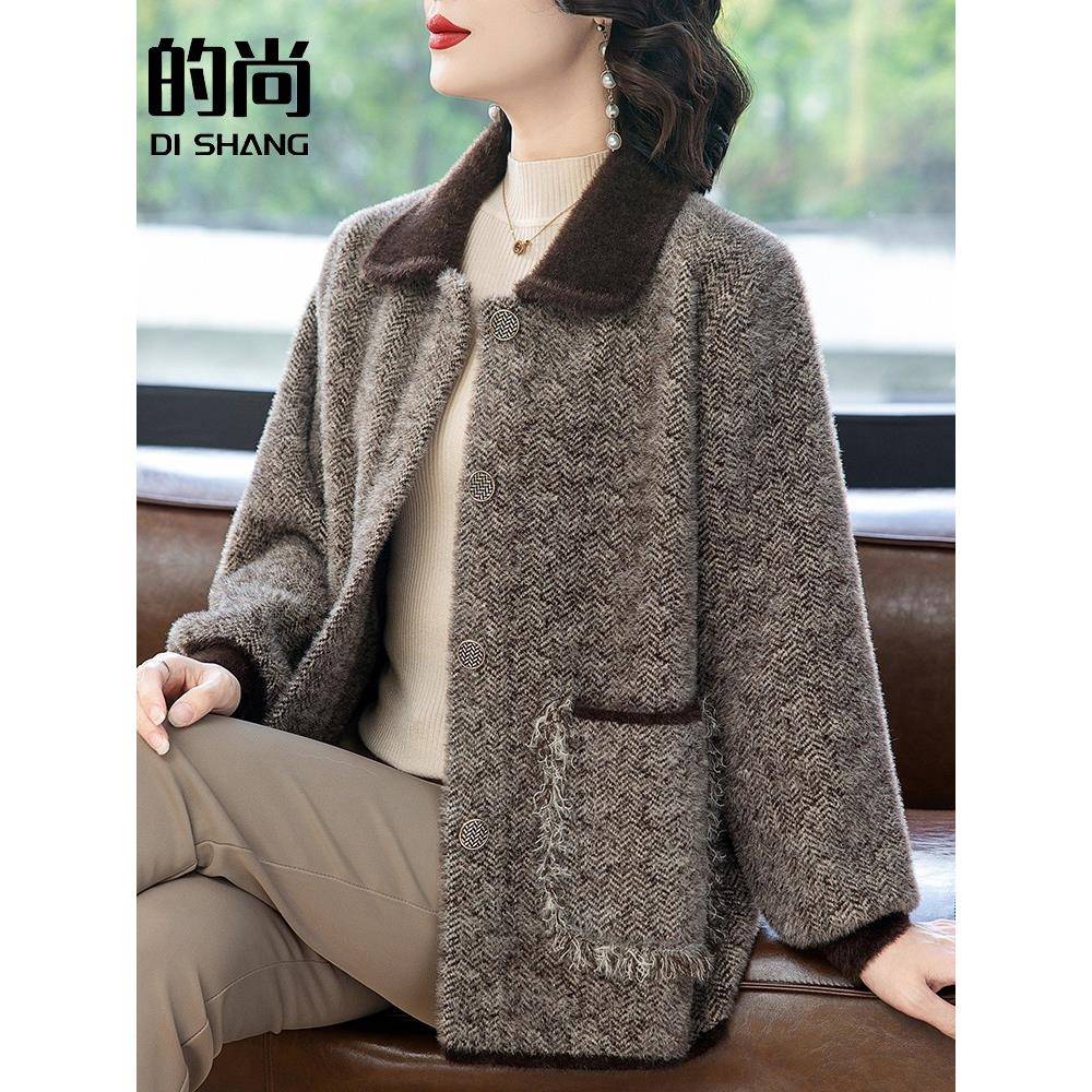 新品妈妈秋冬装时尚水貂绒呢子上衣服2026新款中老年女装冬季加厚