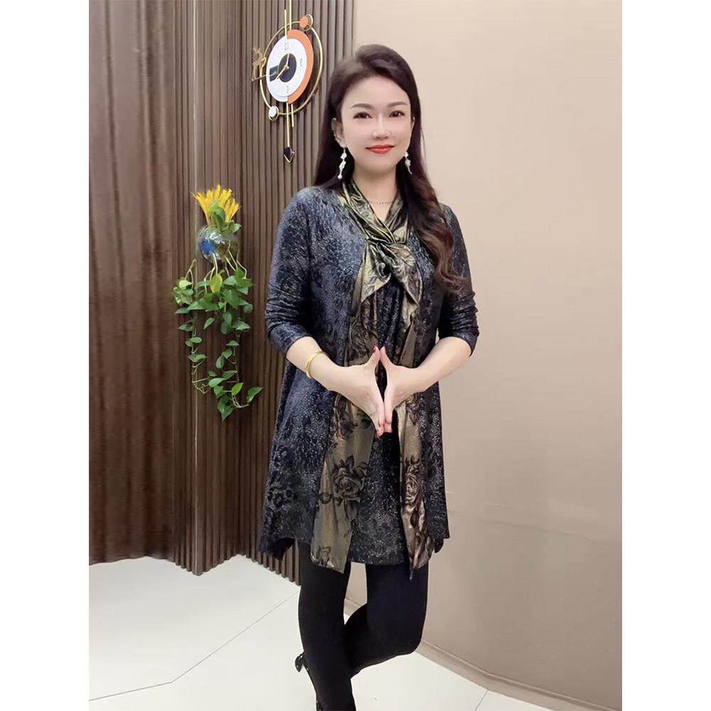 新品春秋长袖时尚减龄中年妈妈连衣裙弹力V领大码长裙气质显瘦大