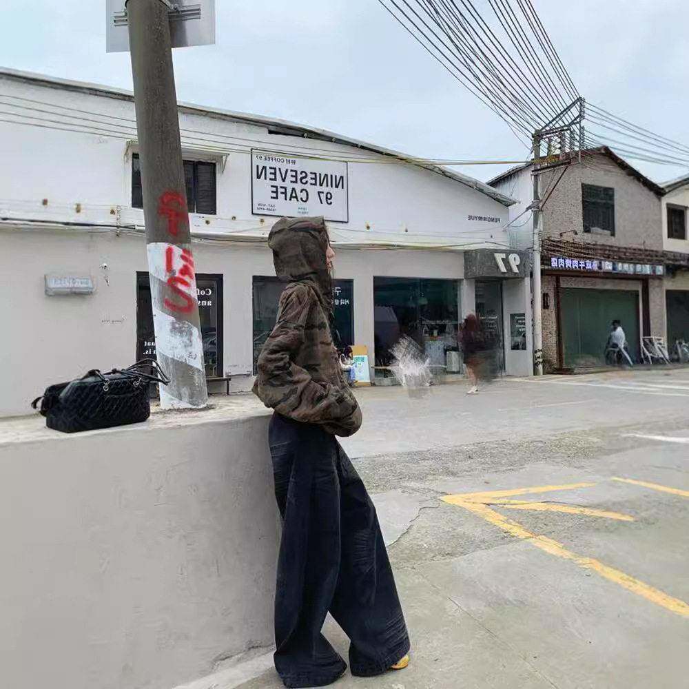 新品美式复古风迷彩连帽卫衣女秋季2026新款休闲百搭宽松显瘦拉链