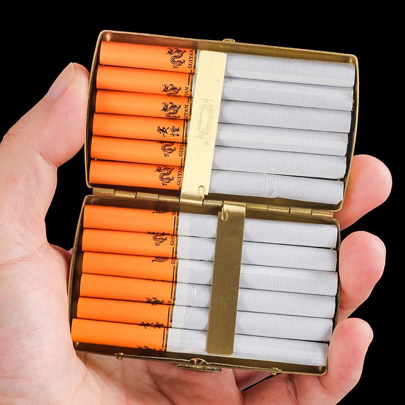 现货双枪唐草纹黄铜烟盒粗烟12支装刻花小巧男士便携商务超薄防潮
