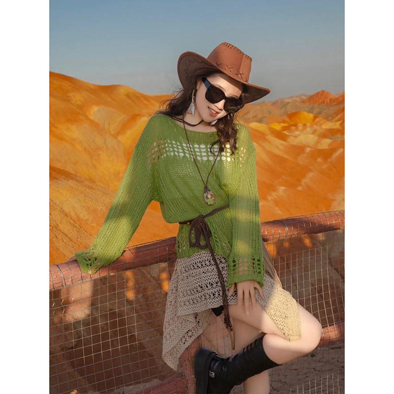 新品波西米亚废土风绿色镂