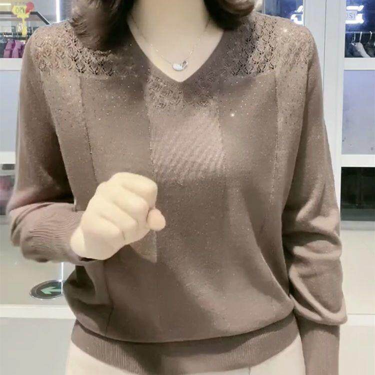 新品高档洋气重工烫钻休闲韩版2026春装新款针织衫妈妈装大码女显