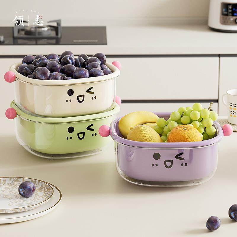 多功能沥水篮家用厨房大容量带盖防尘水果篮双层可沥水洗菜篮Z,家居饰品,果盘/果篓,淘宝优惠券,粉丝福利购,淘宝优惠卷