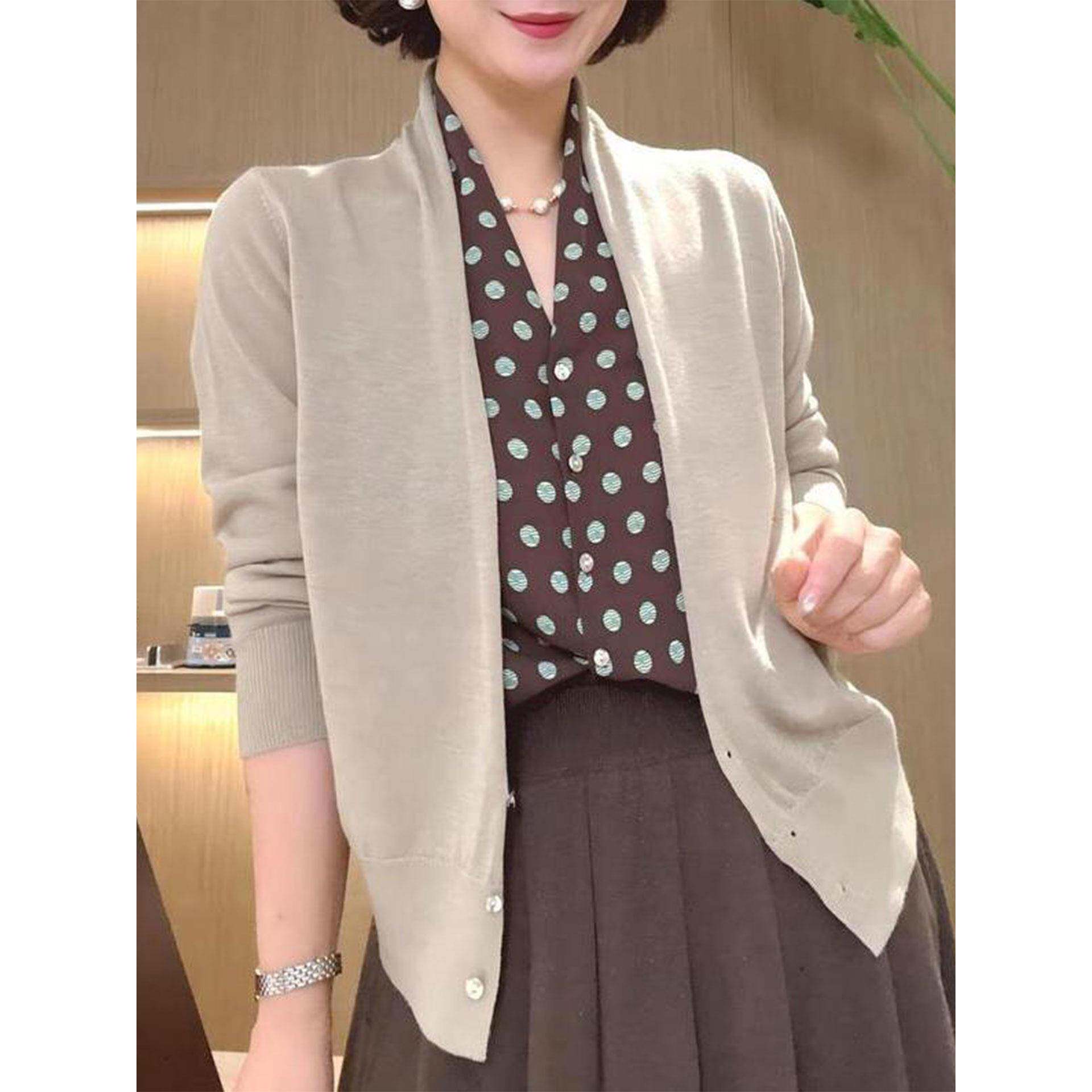 新品时尚气质波点假两件妈妈衬衫女秋季新款宽松显瘦百搭长袖V领