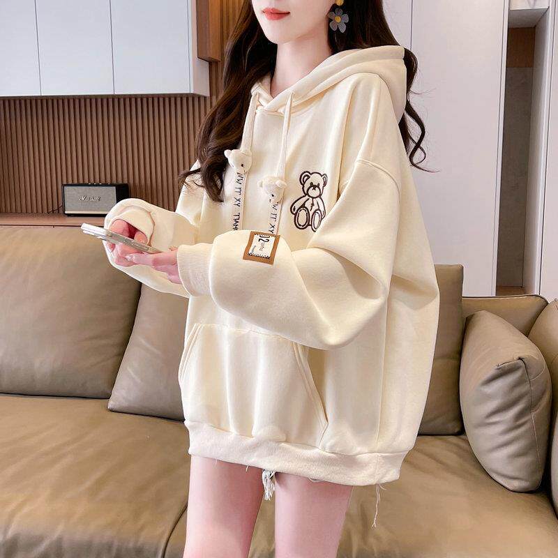 新品韩系连帽卫衣秋冬15初中学生13少女12岁大童休闲宽松上衣女慵