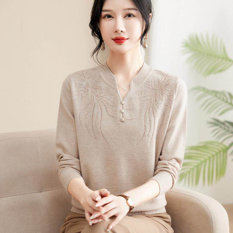 新品秋装新款针织小衫妈妈装时尚毛衣打底小衫中老年女士春秋气质
