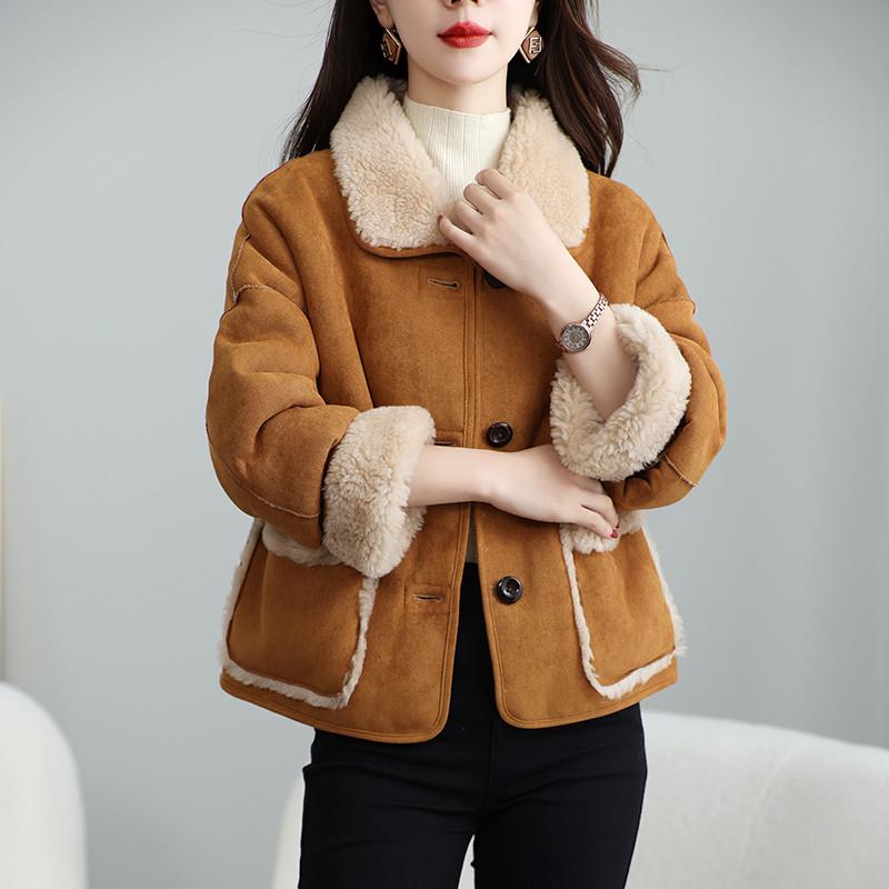 新品轻奢羊剪绒皮毛一体外