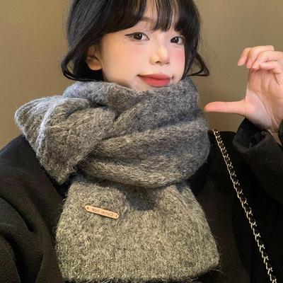 高级感含羊毛灰色针织围巾