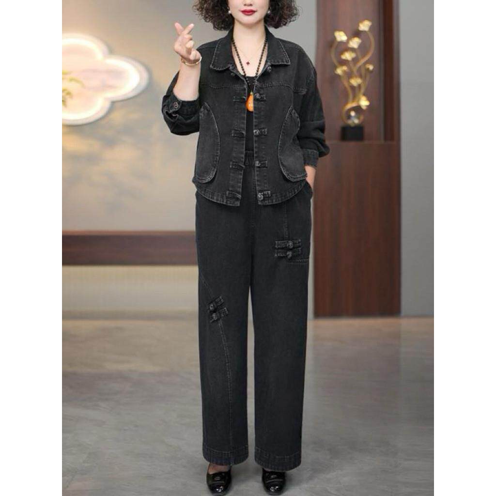 新品中老年女装妈妈秋装2026新款套装宽松大码时尚洋气休闲牛仔两