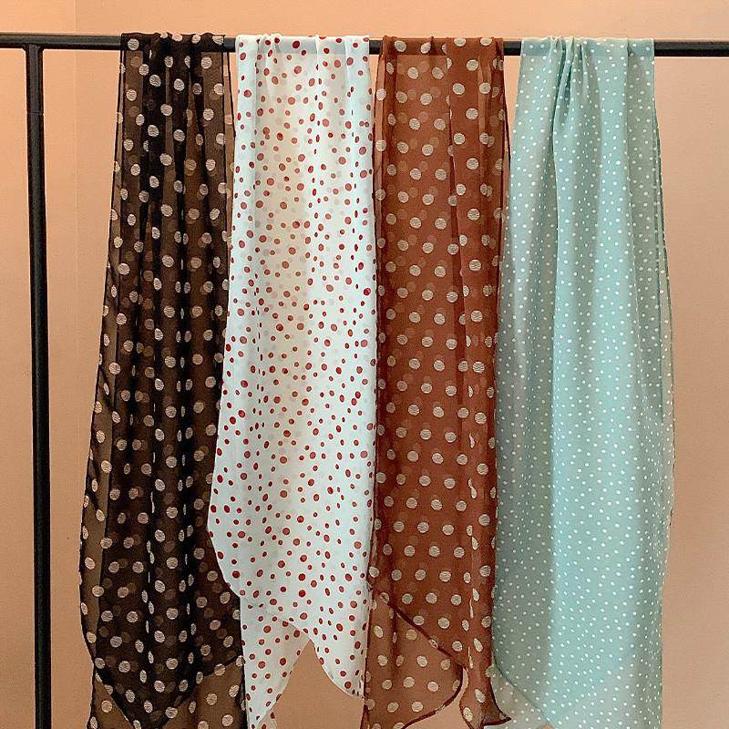 现货法式波点丝巾女高级百搭韩系配饰系脖长条围巾发带春夏季2025