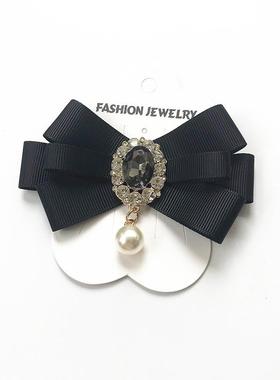 新品领结女士银行空姐学生演出职业韩版领花白色衬衫裙装黑蝴蝶结