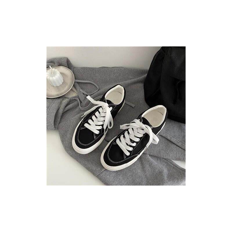 新品帆布鞋女学生春秋百搭基础ulzzang白色板鞋港风街拍小白鞋子
