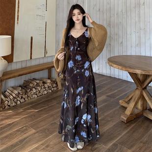 新品早秋穿搭一整套女大码微胖mm巨好看针织开衫毛衣吊带连衣裙两