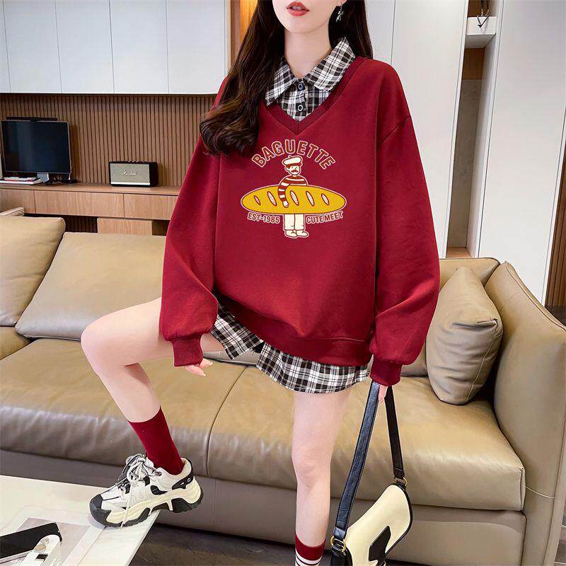 新品高中生春秋装卫衣少女大童宽松初中学生学院风假两件薄款上衣