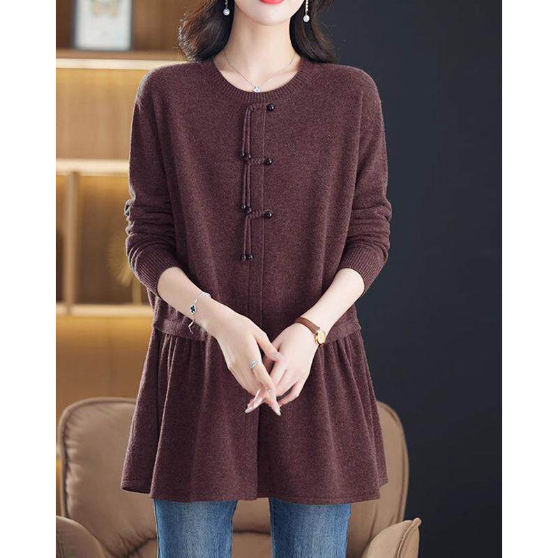新品高档妈妈弹力毛织打底衫胖人女装大码遮肉遮胯显瘦上衣202秋