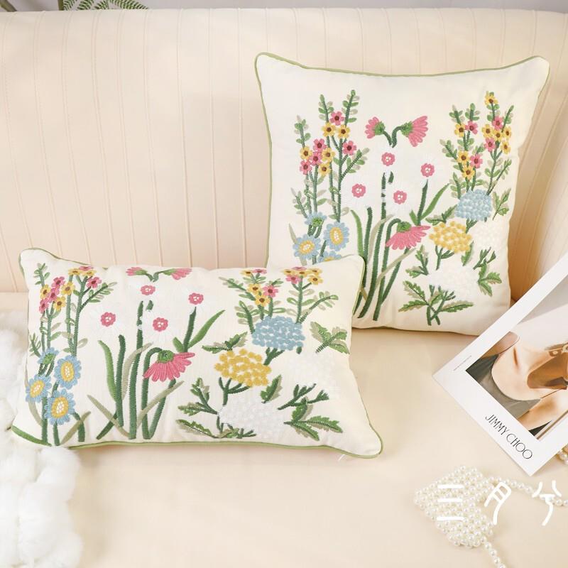 现货三月兮 漫步花林 小碎花抱枕全棉布艺刺绣靠垫套美式客厅沙发