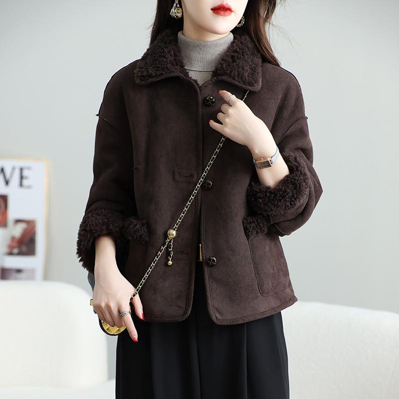 极速海宁颗粒羊剪绒大衣女