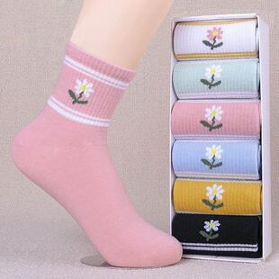 诸暨纯棉运动袜女士袜子中筒袜秋冬季百搭纯色可爱潮袜