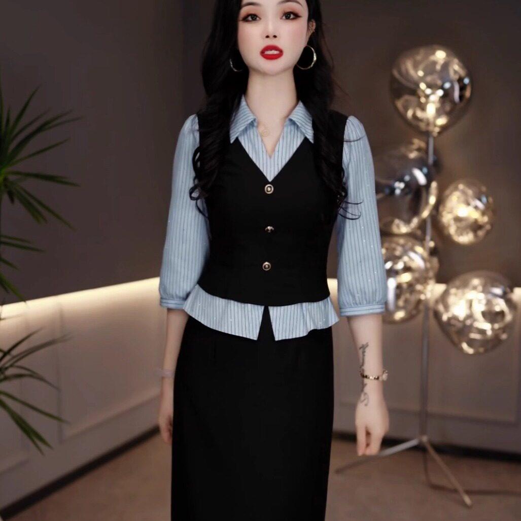新品时尚拼接连衣裙女2026秋季新款气质妈妈装端庄大气减龄假两件