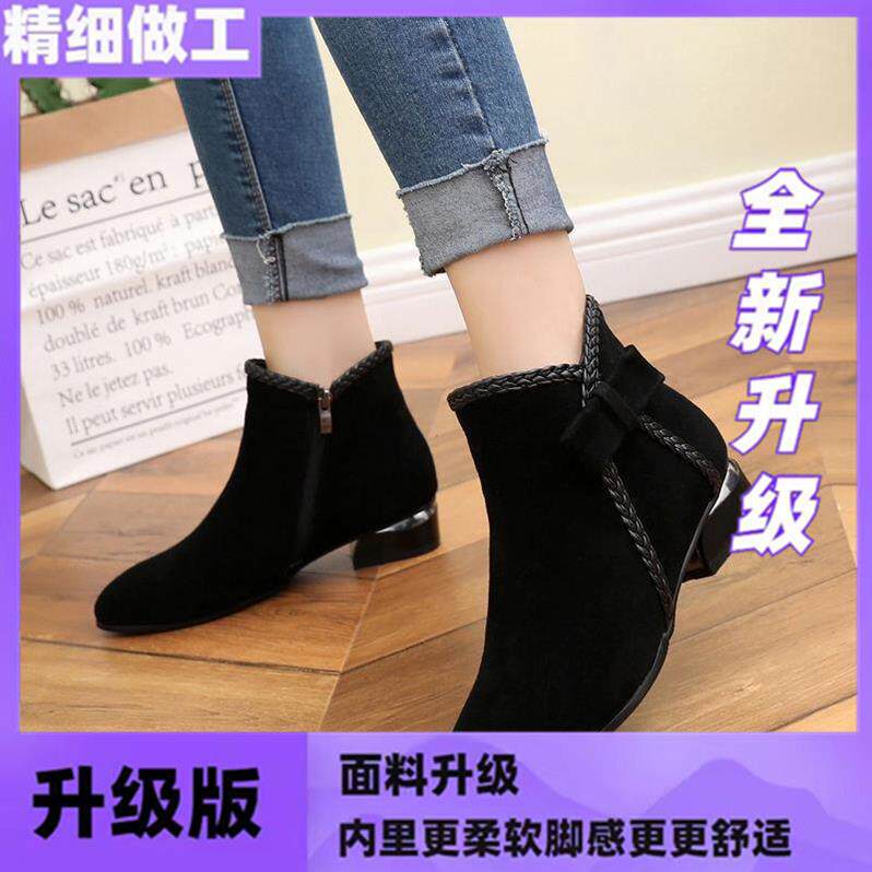 新品小短靴女2026年新款秋季尖头舒适及踝靴春秋单靴低跟加绒大码