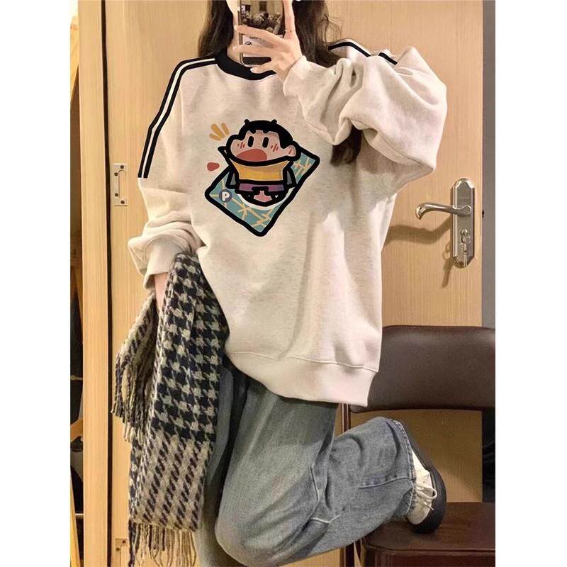 新品韩系条纹圆领卫衣女2025新款春秋美式初中高中学生oversize上