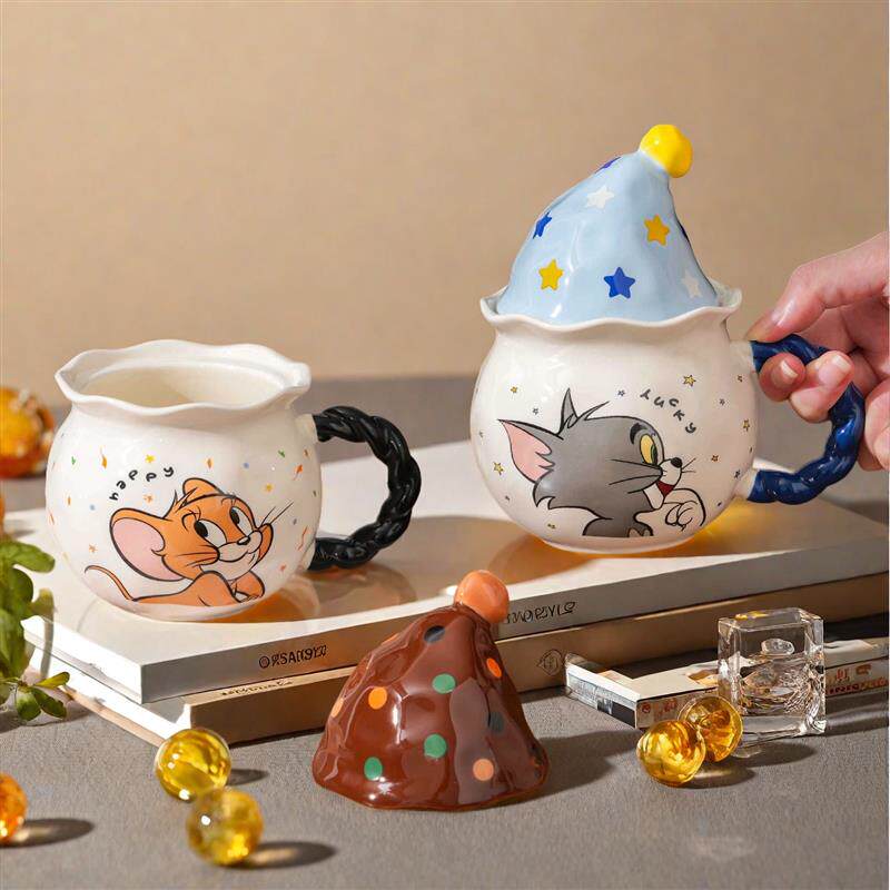 猫和老鼠魔法帽马克杯可爱情侣水杯家用带盖勺陶瓷杯子女生高颜值