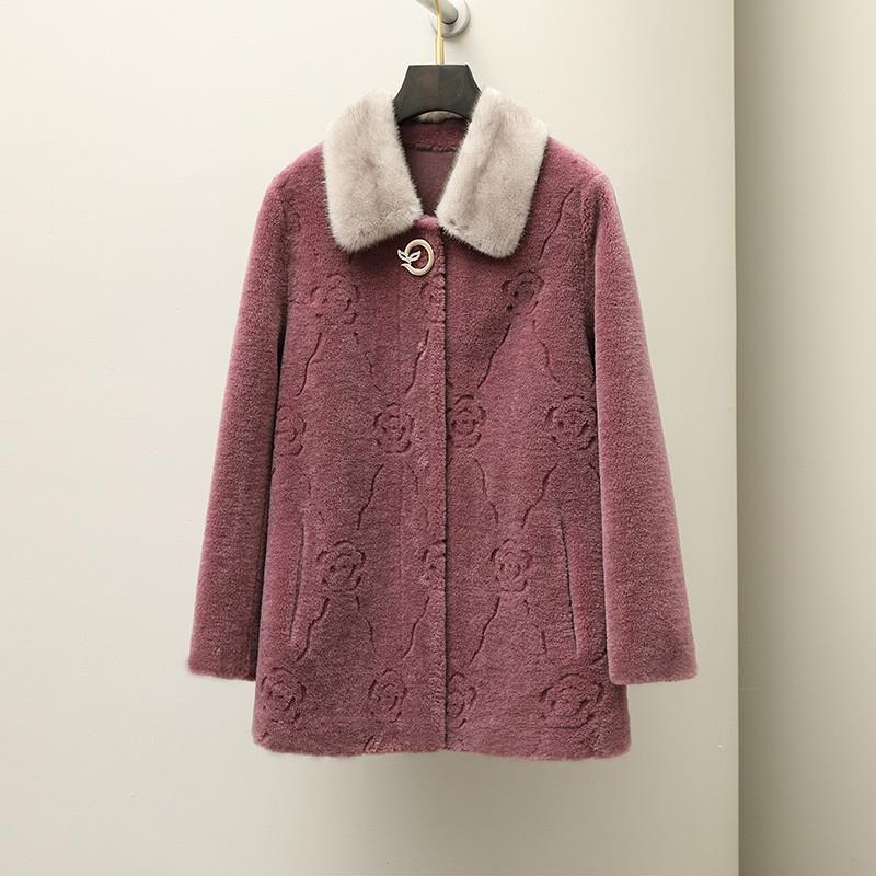 新品海宁羊剪绒大衣女中长款2022新款中老年妈妈装水貂毛领皮草外