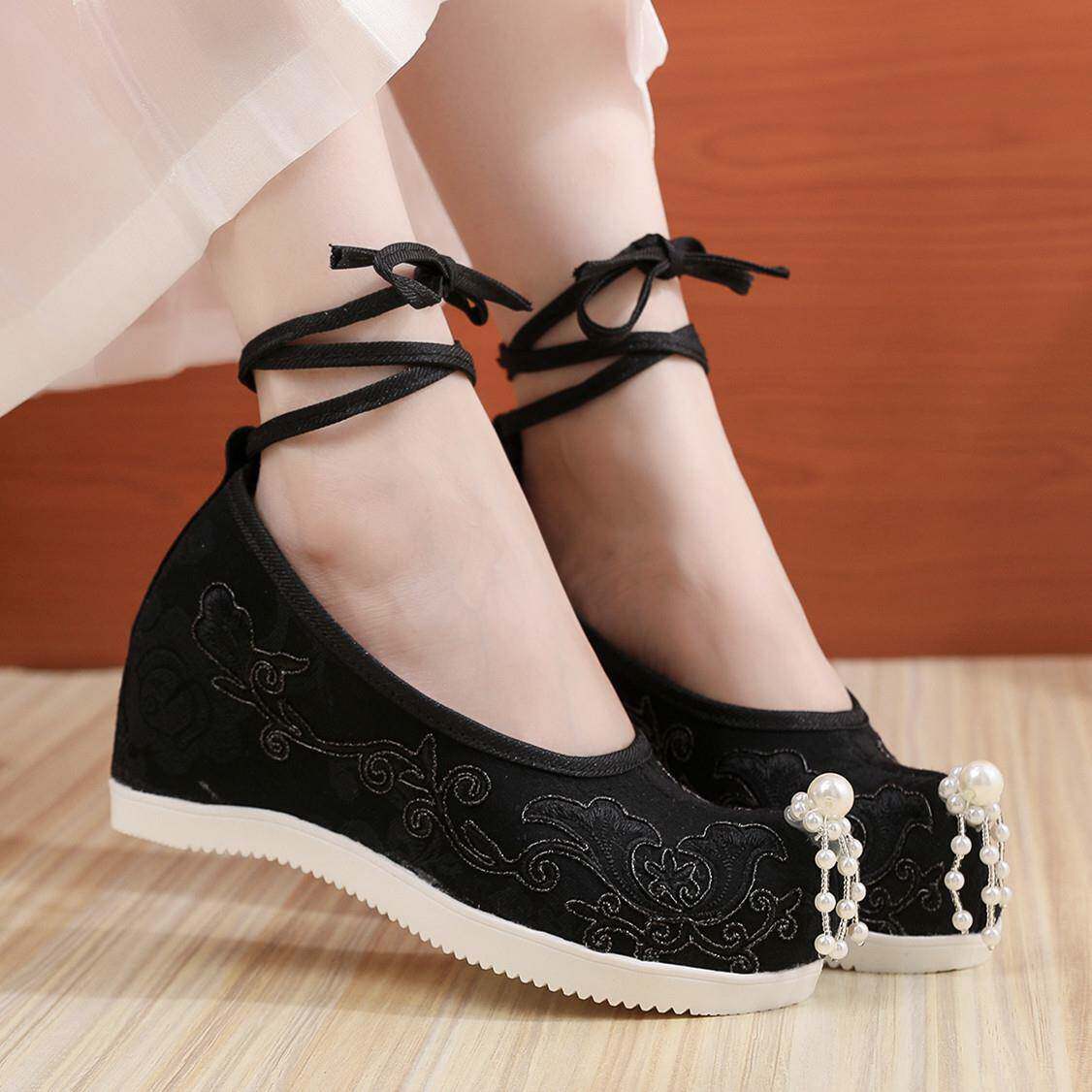 新品高跟鞋女古风绣花鞋内增高配马面裙旗袍汉服鞋子新中式古装鞋