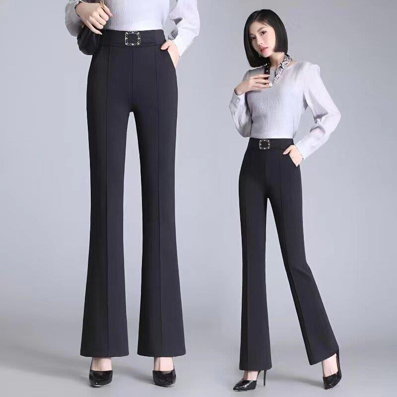 新品中年女裤宽松垂坠喇叭裤2026新款春秋新款九分高腰弹力妈妈微