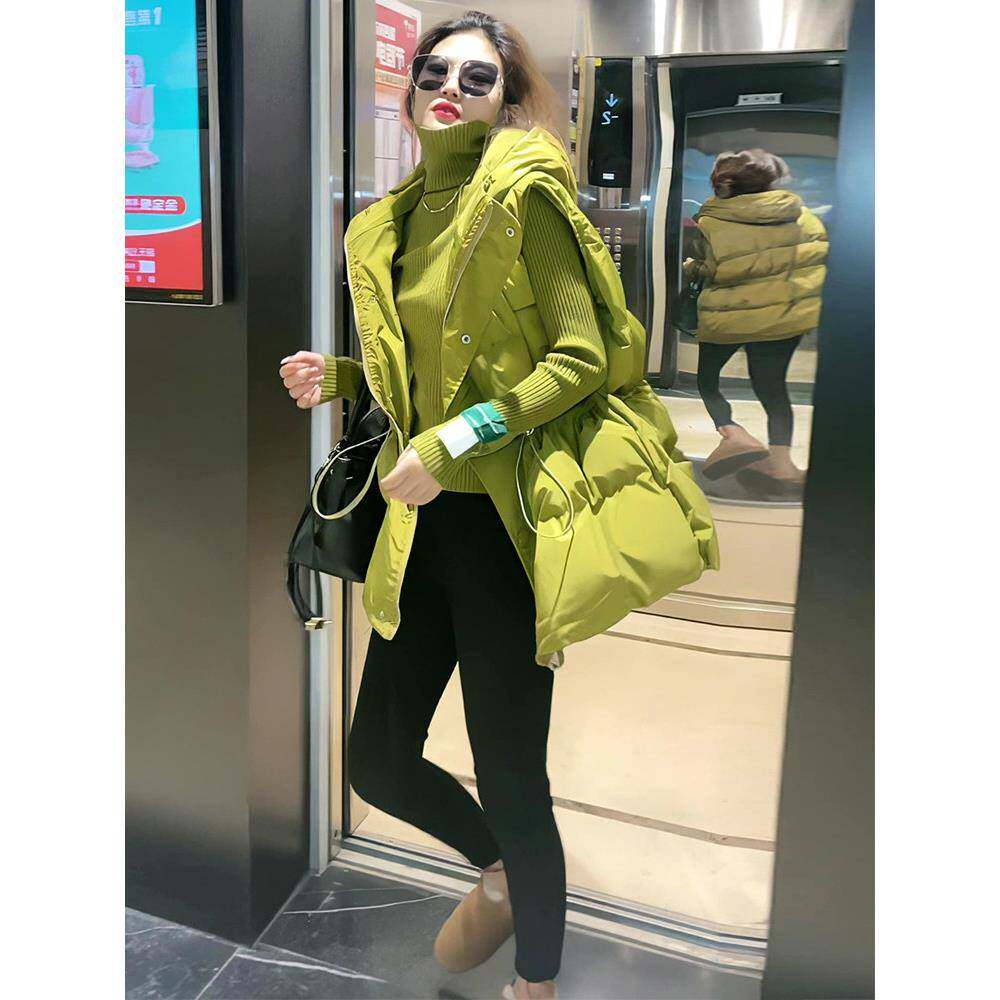 新品连帽羽绒棉马甲女外穿2026春秋款欧货宽松休闲无袖抽绳面包服