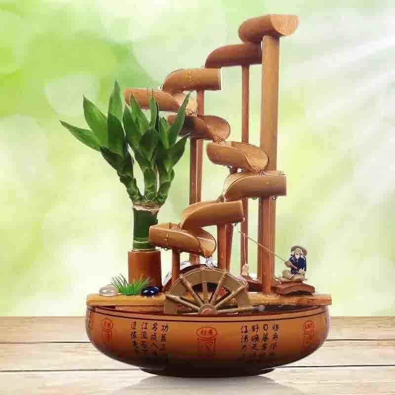包邮竹艺假山流水喷泉工艺品竹节风水轮水景摆设家居饰品摆件礼品
