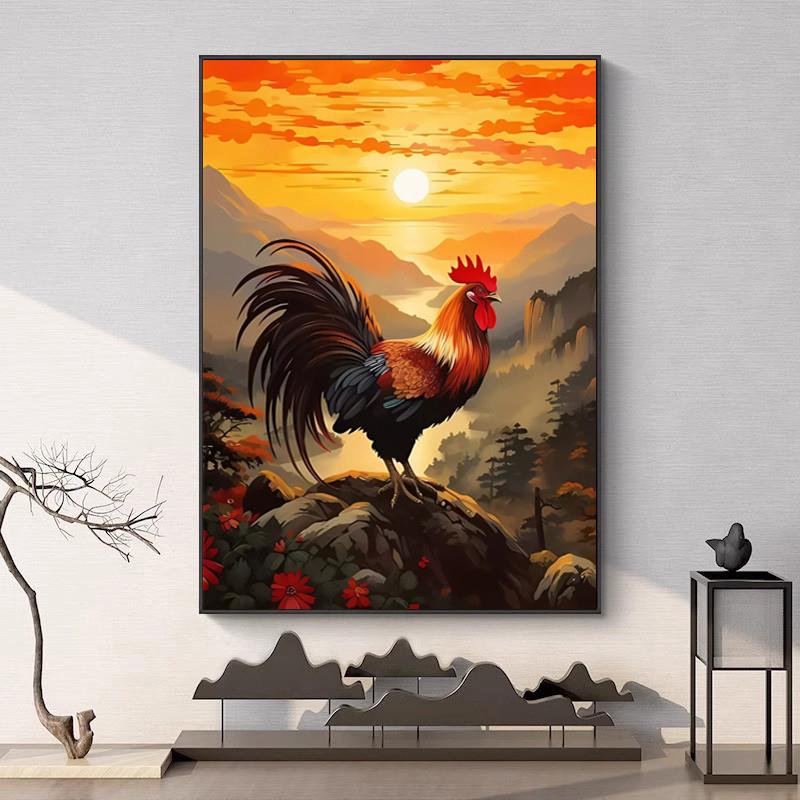 大吉大利金鸡报晓雄鸡大公鸡挂画风水客厅玄关卧室床头中式装饰画图片