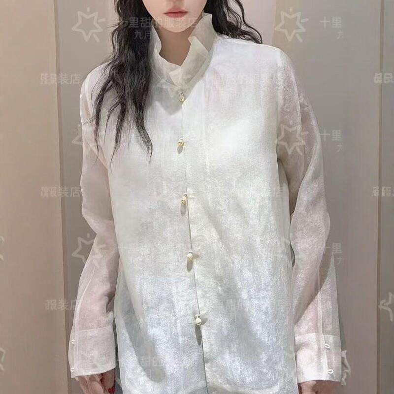 新品春风十里新款花边重工提花国风衬衫F新中式气质显瘦立领衬衣