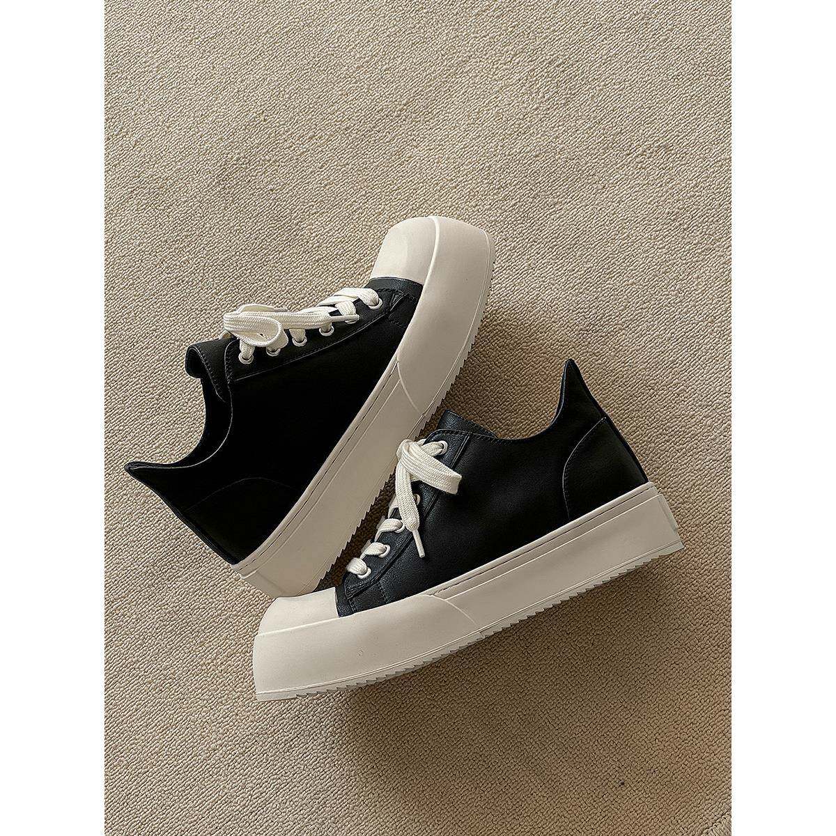 新品男鞋2026新款黑白高级感潮鞋大头厚底板鞋小众潮流增高运动休