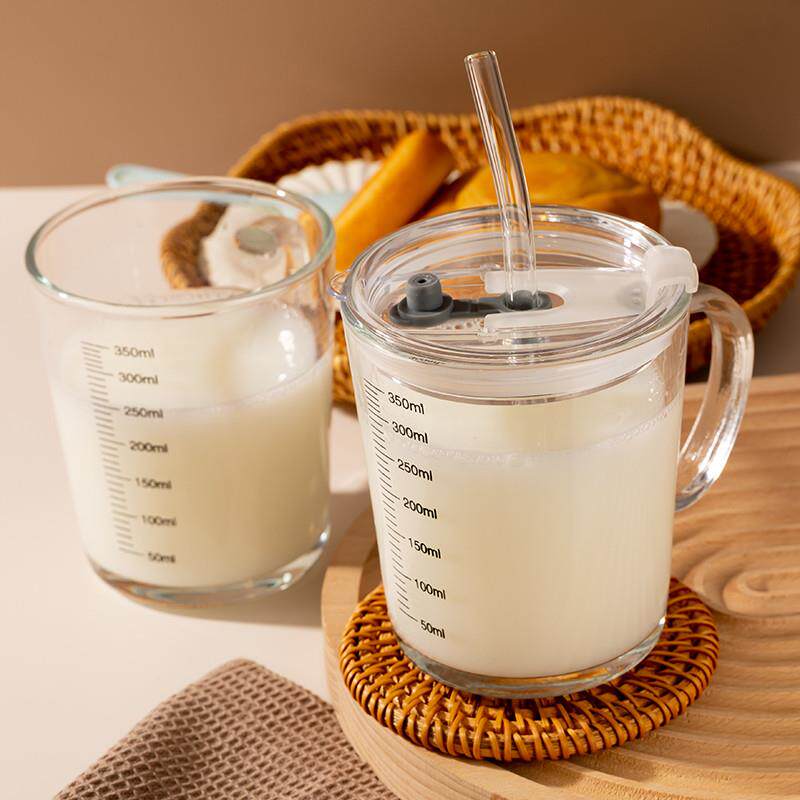 浩尊玻璃杯微波炉可加热带吸管刻度早餐水杯儿童专用喝泡牛奶杯子