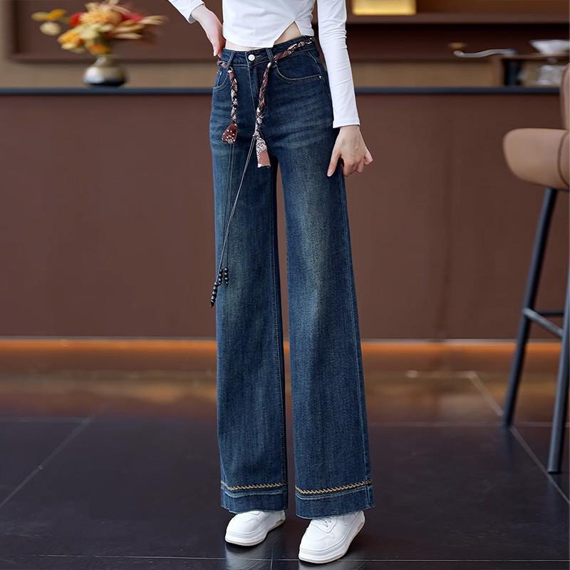 极速直筒微喇牛仔裤女2025秋季新款高腰宽松A版阔腿不贴腿筒喇叭