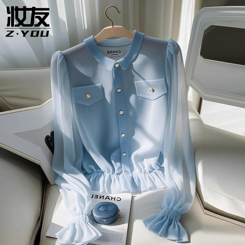 新品长袖衬衫女士轻奢高级感雪纺衫上衣新款爆款漂亮减龄洋气超火