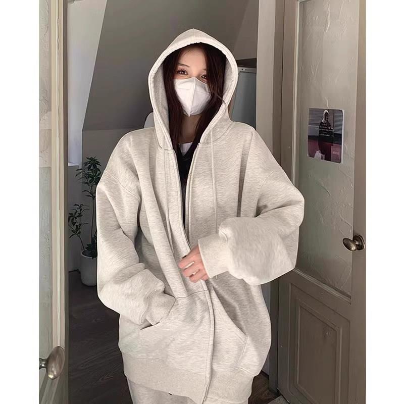 新品黑色拉链连帽女士卫衣2026新款爆款春秋冬季宽松休闲百搭开衫
