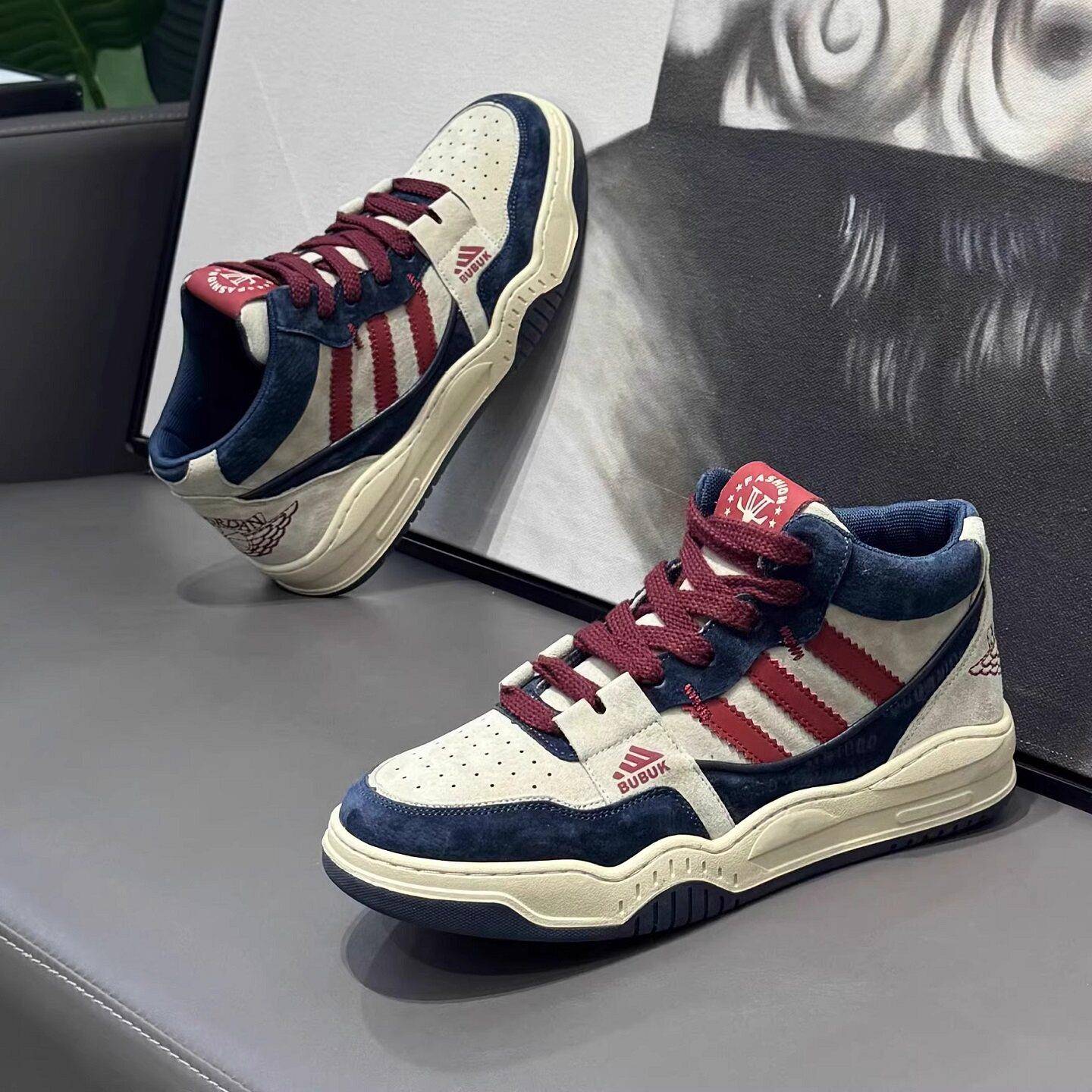 新品高帮男鞋冬季加绒保暖棉鞋潮牌百搭休闲学生运动增高复古翻毛
