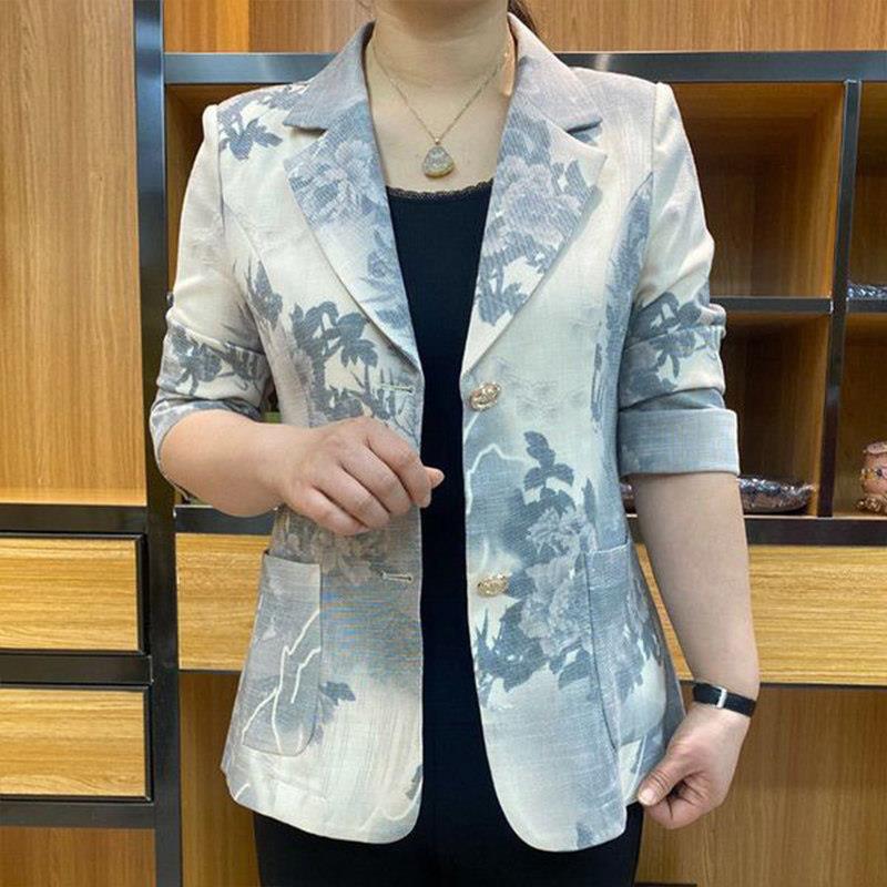新品高档气质款水墨画西装外套女2026春季新款时尚洋气修身减龄西