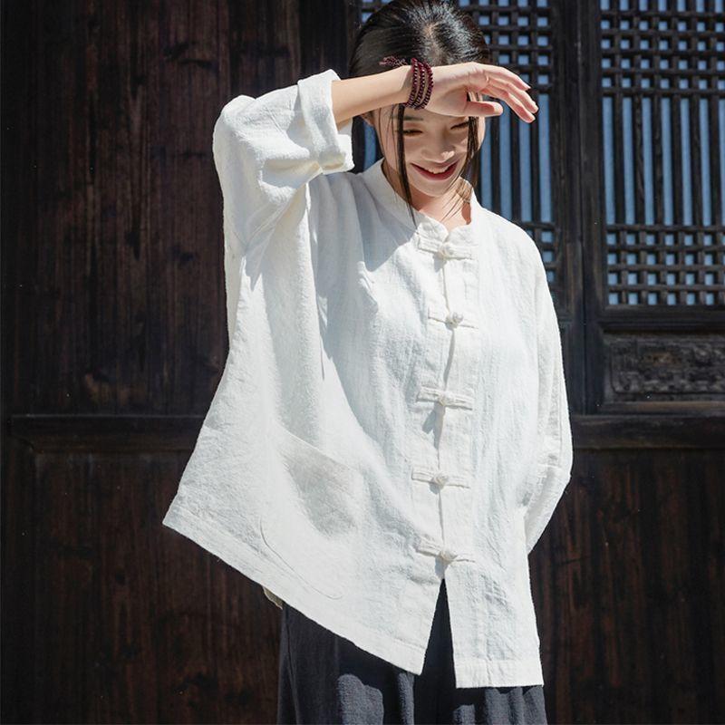 新品2026春秋棉麻外套女中国风禅意茶服立领中式上衣文艺复古长袖