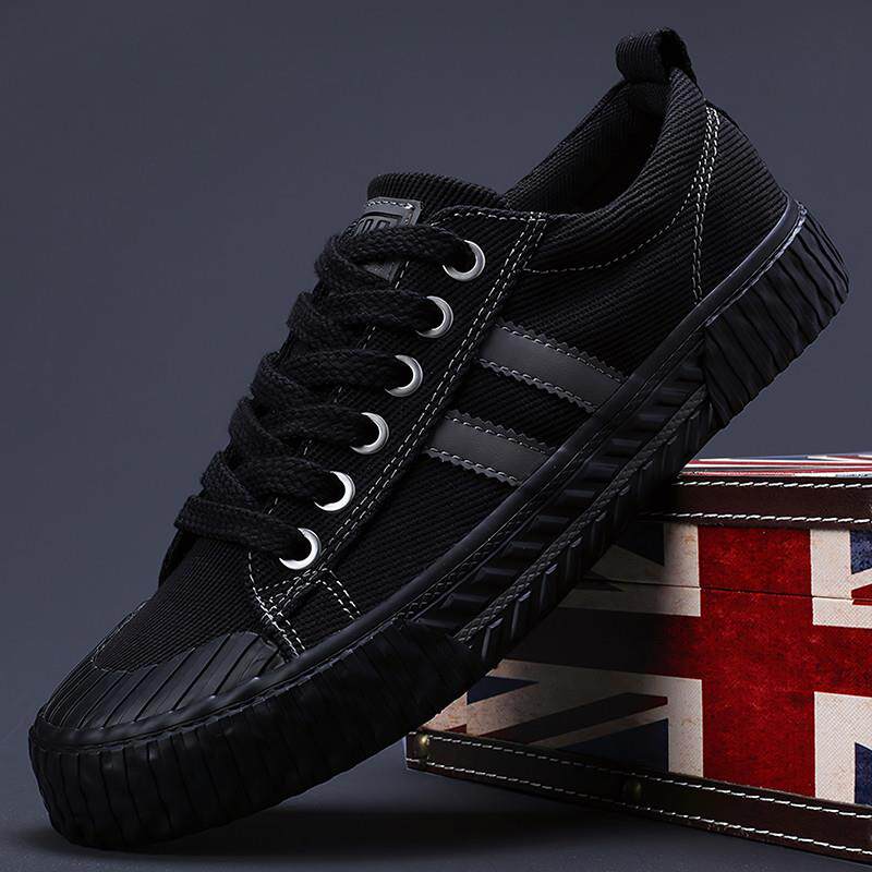 新品帆布鞋男款百搭潮流系带透气平底休闲鞋2026秋季新款日系男士