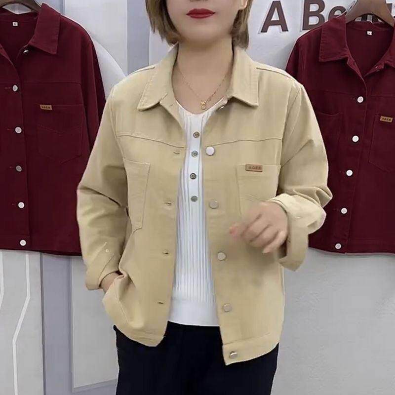 新品时尚宽松休闲牛仔外套女2026秋季新款纯色百搭显瘦中年妈妈装