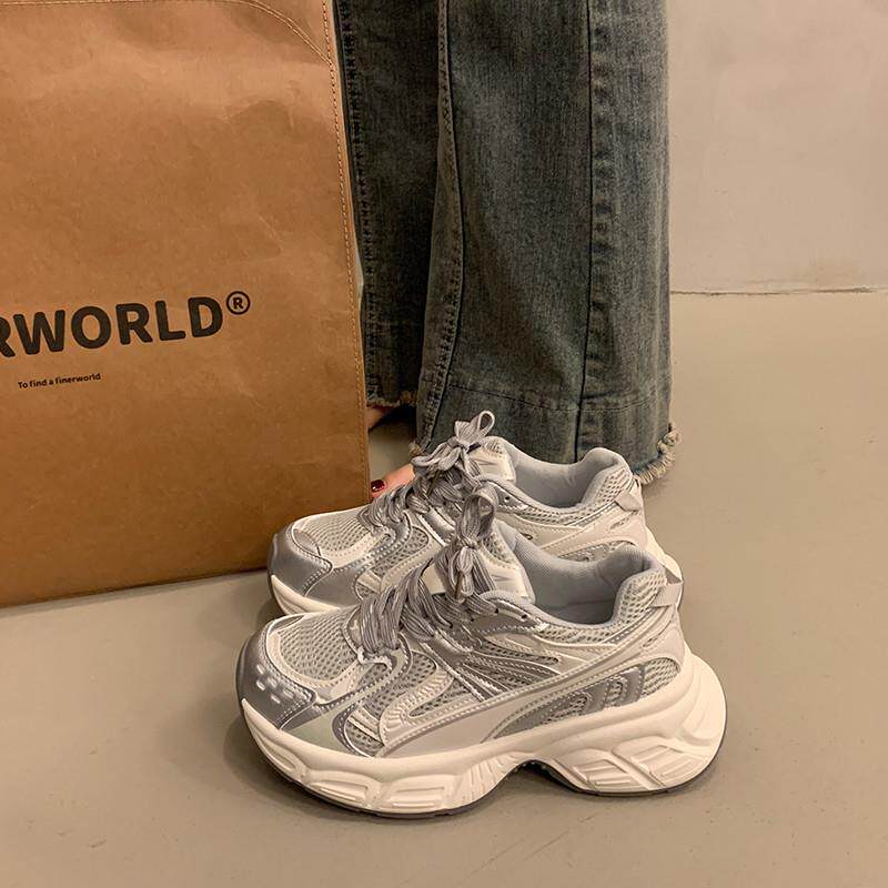 新品厚底灰色老爹鞋女款2026新款春夏季女鞋子网红百搭爆款休闲运