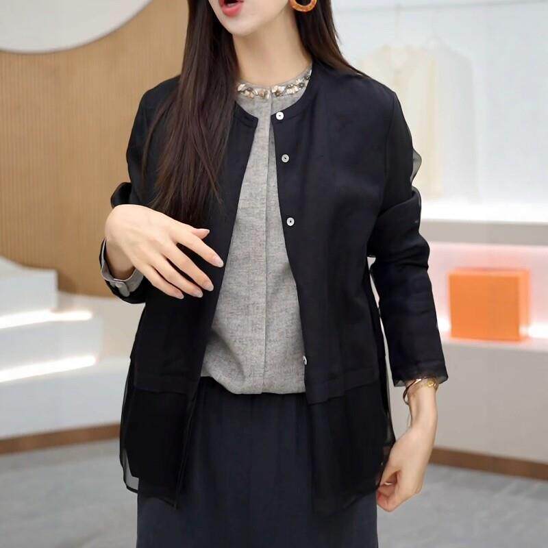 新品法式气质网纱开衫外套女2026秋季新款大码胖MM宽松显瘦减龄上