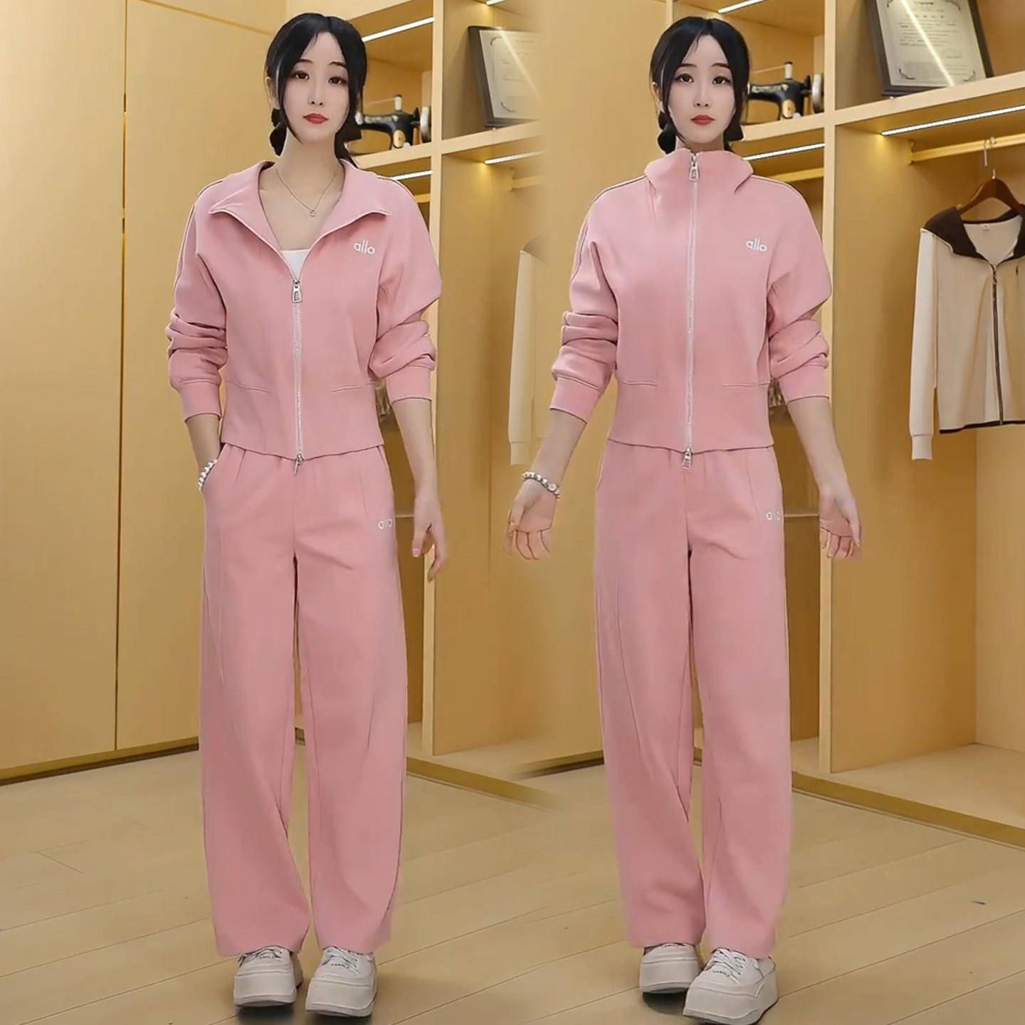 新品时尚休闲套装女2026春季新款短款卫衣外套阔腿裤运动服显瘦两