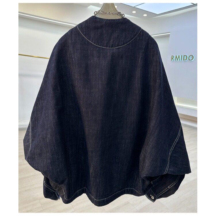 新品欧货高级感v领蝙蝠袖牛仔外套女春秋款休闲宽松百搭短款夹克
