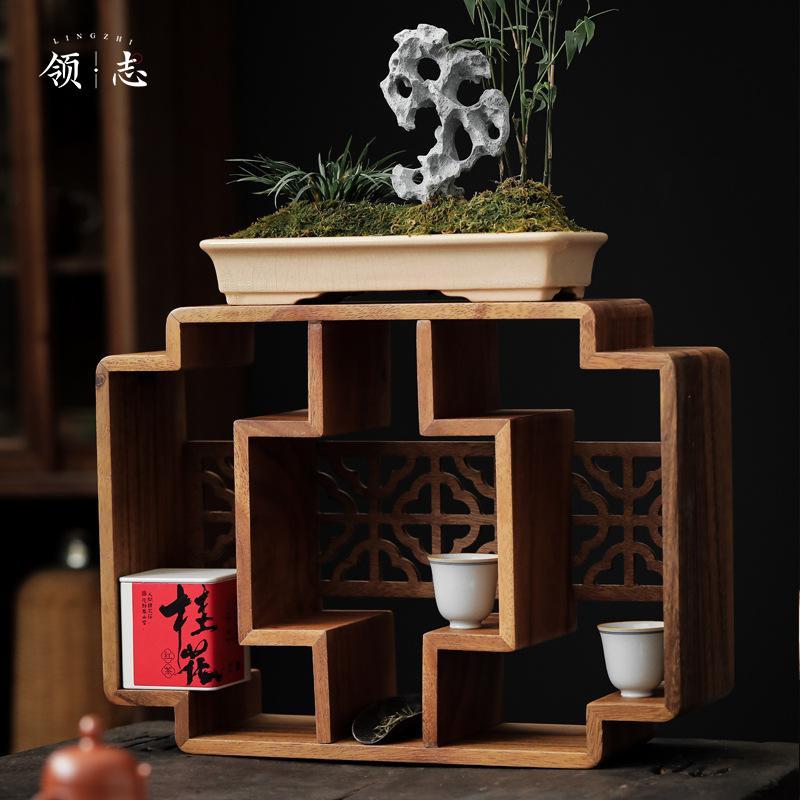 胡桃木实木博古架功夫茶具